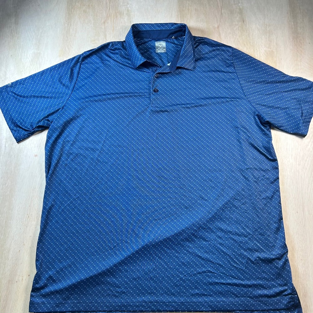 Callaway Mens XXL Blue Opti-Dri Golf Polo Shirt Casey Country Club Micro Print